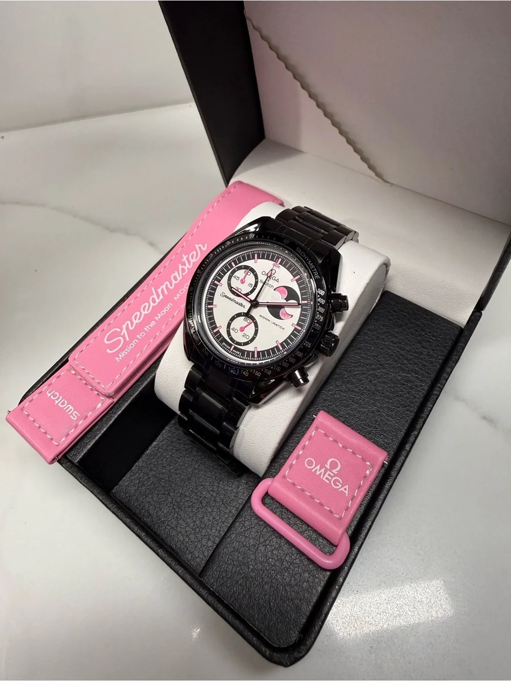 MoonSwatch MOD Mission to the PINK MOONPHASE on Stainless Steel